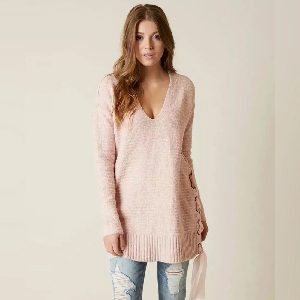 Free People Lace Up Oversized Sweater or Tunic Dress